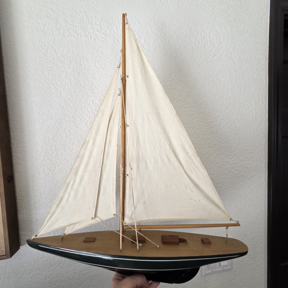 Vintage Wood Yacht Sailboat Model 20" X 24" Nautical Sailing Decor